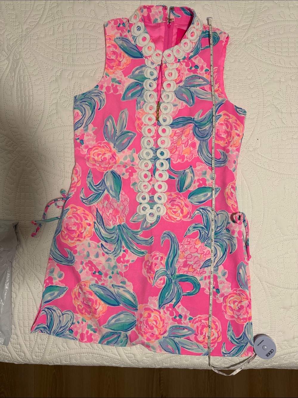 Lilly Pulitzer Pink Floral Sleeveless Mini Dress with White Trim - Picture 4 of 4